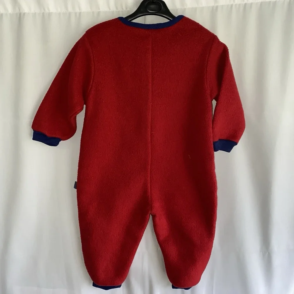 Vintage 90s Disney Baby Mickey & Co Red Fleece‎ Romper Mickey Mouse Pluto 18M